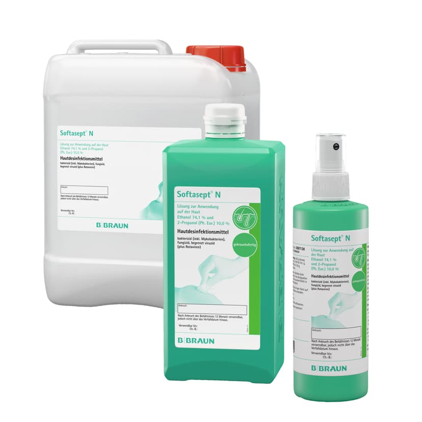 Softasept® N-Product Image canister, bottle and spray